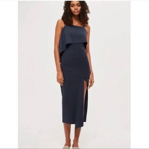 Topshop Navy Assymetrical Scuba Midi Dress